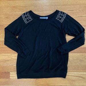 NY Collection Sweater Women’s Large Black Jeweled Shoulder Round Neck Top